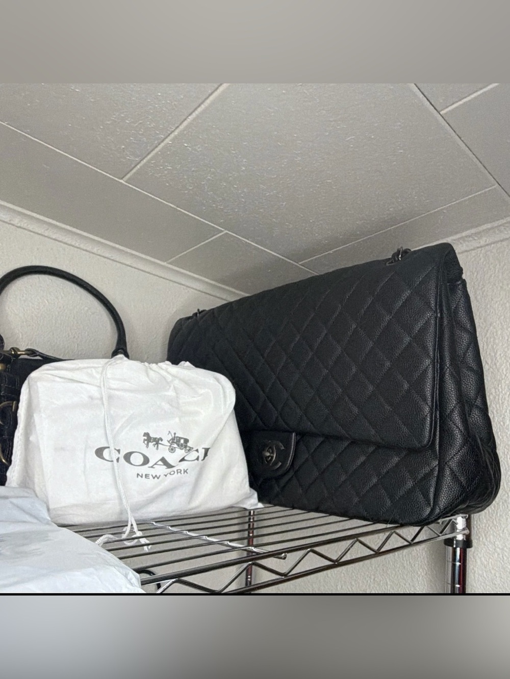 CHANEL XXL Black Quilted Flap Shoulder Bag with Silver-Tone CC Lock - Picture 9 of 9